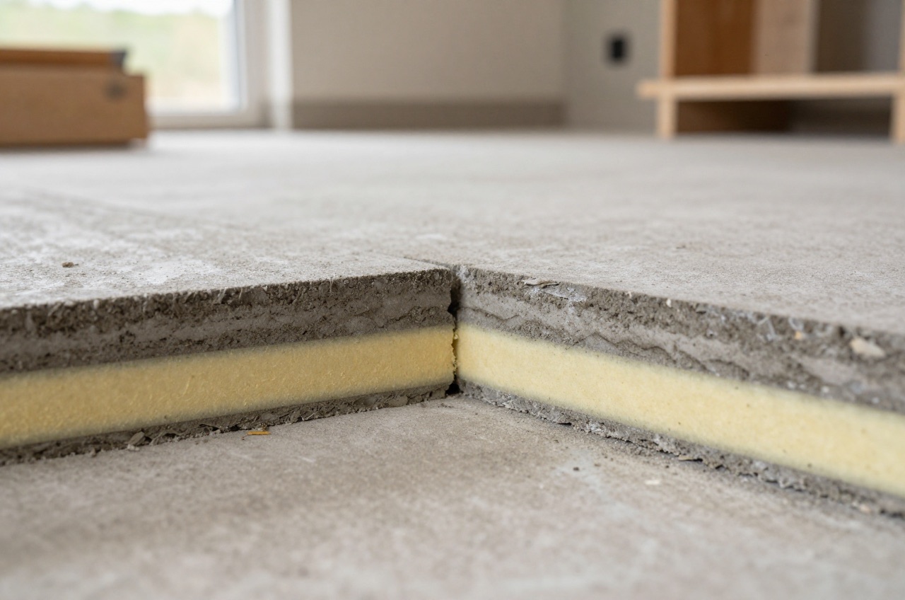 Cross-section of XPS and EPS insulation under a concrete slab.